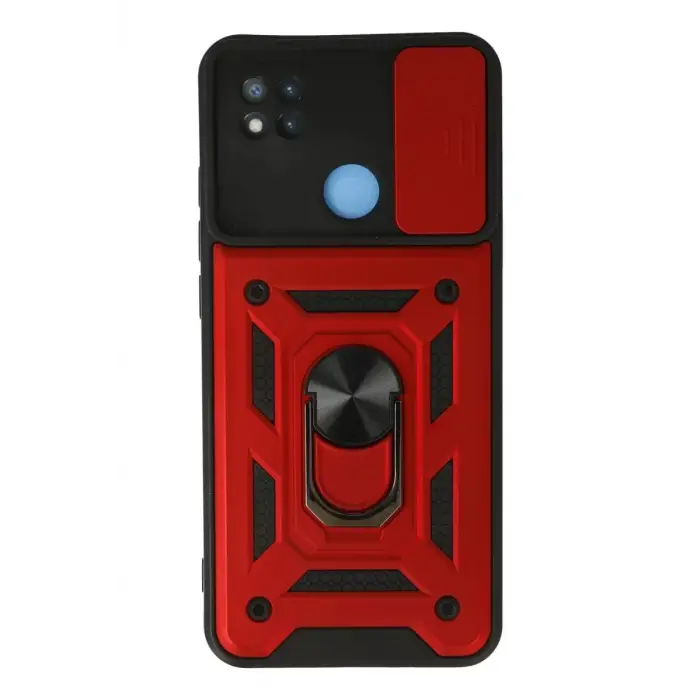 Newface Xiaomi Redmi 9C Kılıf Pars Lens Yüzüklü Silikon - Kırmızı