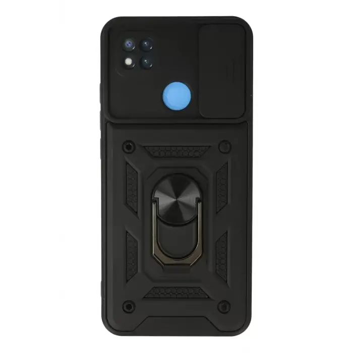 Newface Xiaomi Redmi 9C Kılıf Pars Lens Yüzüklü Silikon - Siyah