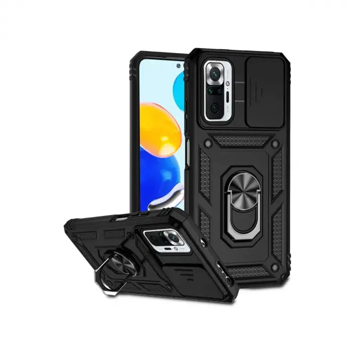 Newface Xiaomi Redmi Note 10 Pro Kılıf Pars Lens Yüzüklü Silikon - Siyah