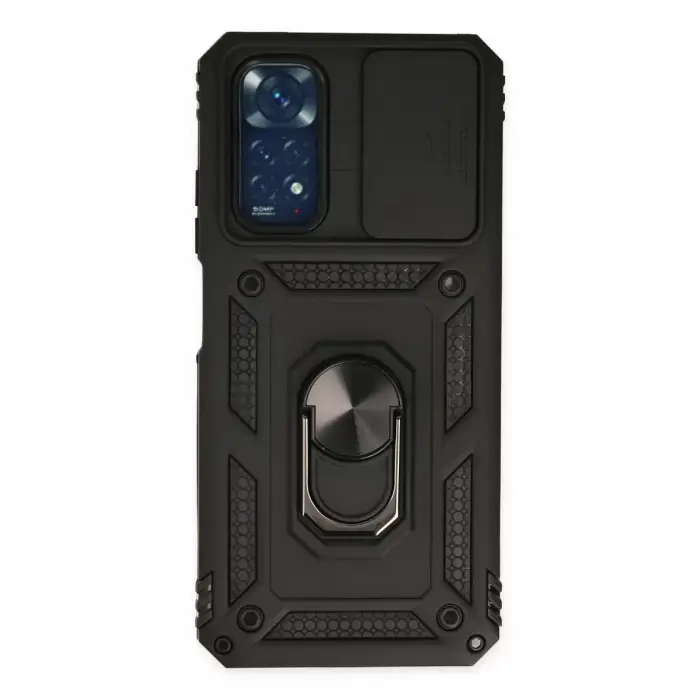Newface Xiaomi Redmi Note 11 Kılıf Pars Lens Yüzüklü Silikon - Siyah