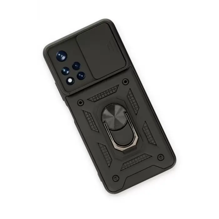 Newface Xiaomi Redmi Note 11T Kılıf Pars Lens Yüzüklü Silikon - Siyah