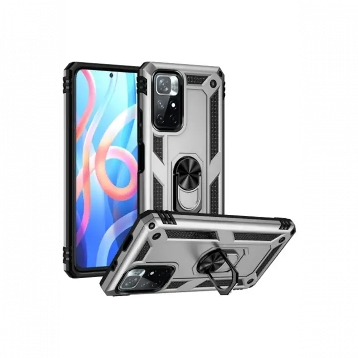 Newface Xiaomi Redmi Note 11T Kılıf Sofya Yüzüklü Silikon Kapak - Gümüş