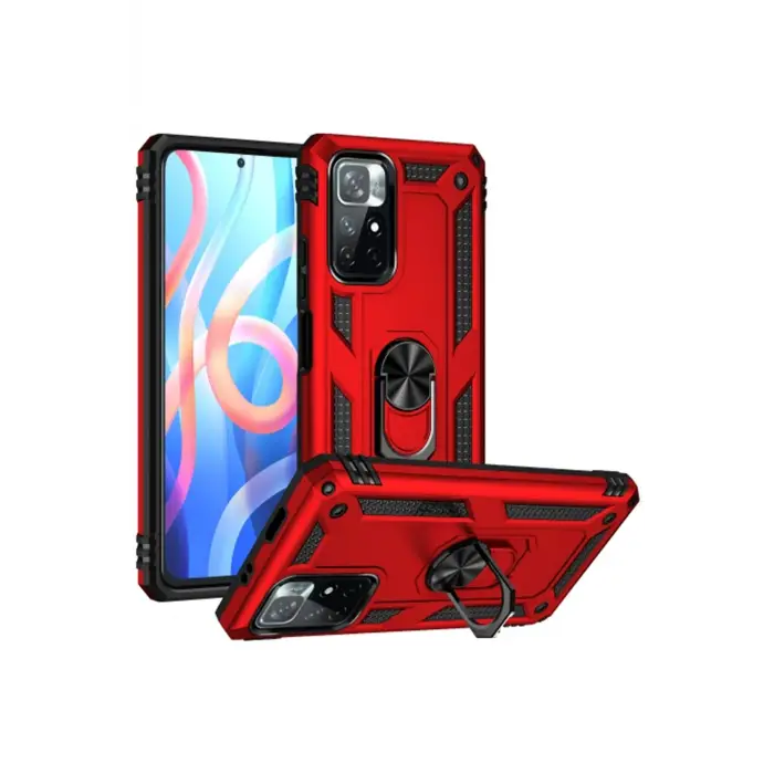 Newface Xiaomi Redmi Note 11T Kılıf Sofya Yüzüklü Silikon Kapak - Kırmızı