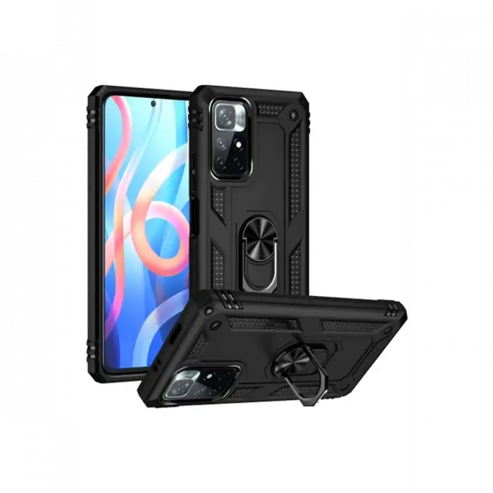 Newface Xiaomi Redmi Note 11T Kılıf Sofya Yüzüklü Silikon Kapak - Siyah