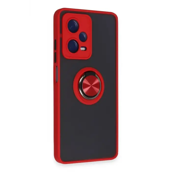 Newface Xiaomi Redmi Note 12 5G Kılıf Montreal Yüzüklü Silikon Kapak - Kırmızı