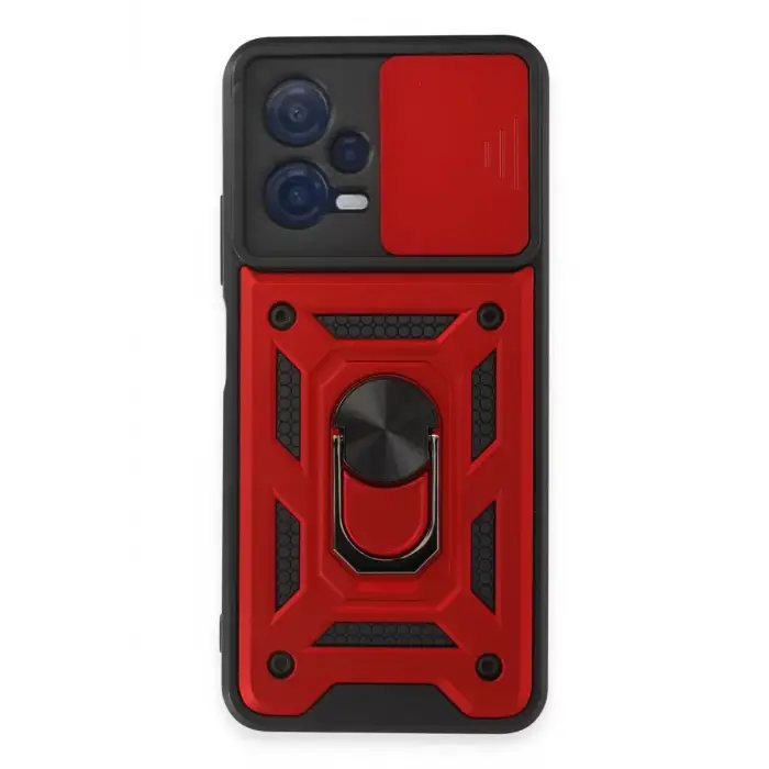 Newface Xiaomi Redmi Note 12 5G Kılıf Pars Lens Yüzüklü Silikon - Kırmızı