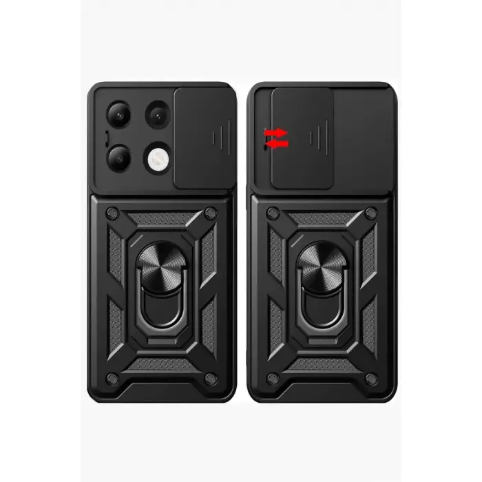 Newface Xiaomi Redmi Note 13 4G Kılıf Pars Lens Yüzüklü Silikon - Siyah
