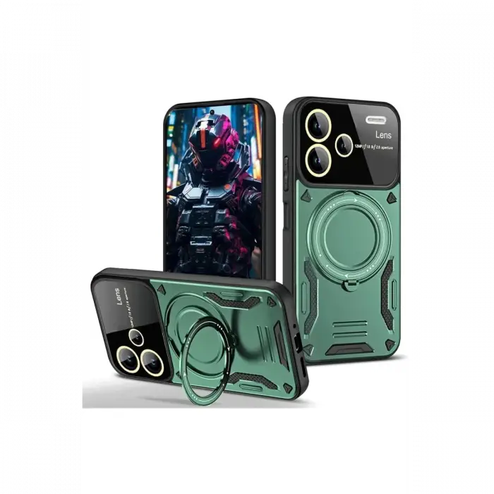 Newface Xiaomi Redmi Note 13 Pro Plus Joy Lens Standlı Kapak - Koyu Yeşil