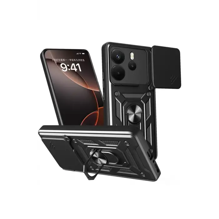 Newface Xiaomi Redmi Note 14 4G Pars Lens Yüzüklü Silikon - Siyah