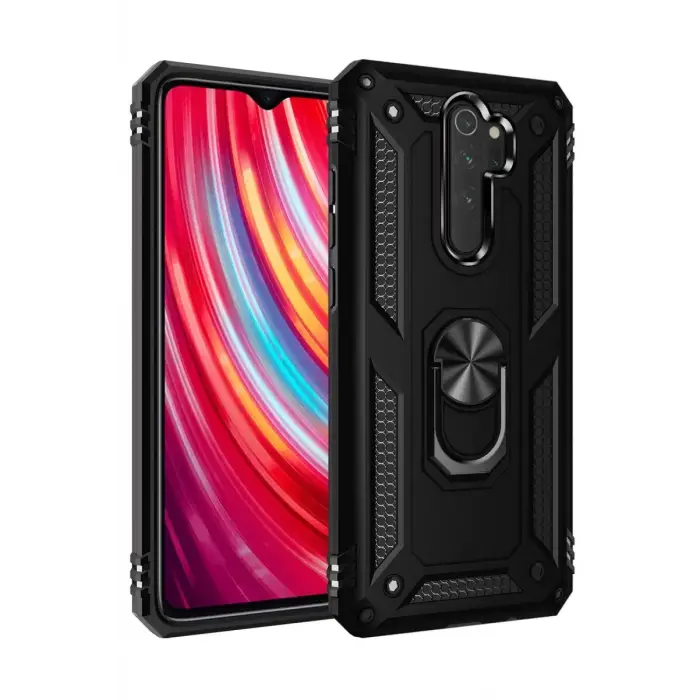 Newface Xiaomi Redmi Note 8 Pro Kılıf Sofya Yüzüklü Silikon Kapak - Siyah
