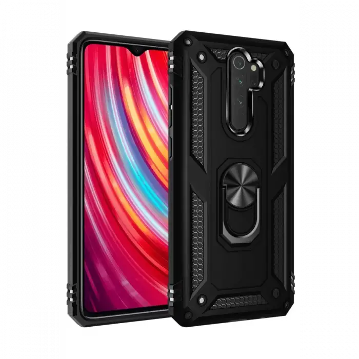 Newface Xiaomi Redmi Note 8 Pro Kılıf Sofya Yüzüklü Silikon Kapak - Siyah