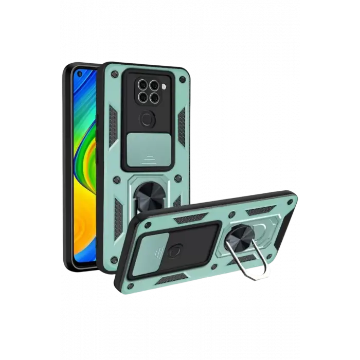Newface Xiaomi Redmi Note 9 4G Kılıf Pars Lens Yüzüklü Silikon - Yeşil