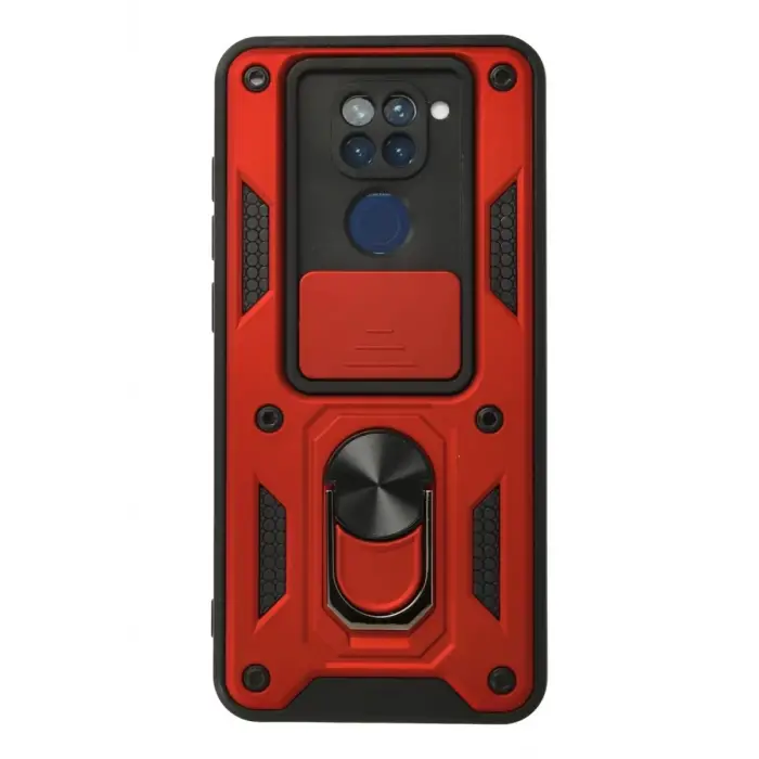 Newface Xiaomi Redmi Note 9 Kılıf Pars Lens Yüzüklü Silikon - Kırmızı