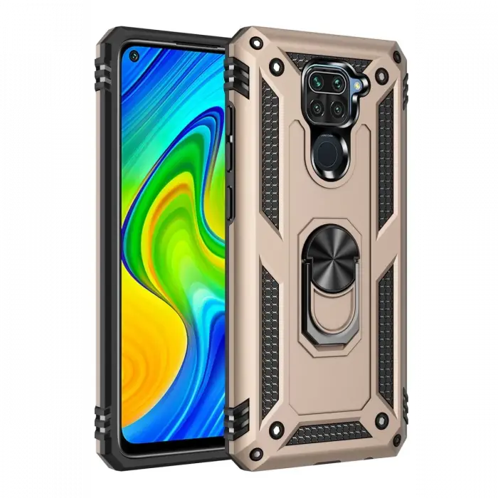 Newface Xiaomi Redmi Note 9 Kılıf Sofya Yüzüklü Silikon Kapak - Gold