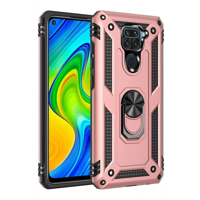 Newface Xiaomi Redmi Note 9 Kılıf Sofya Yüzüklü Silikon Kapak - Rose