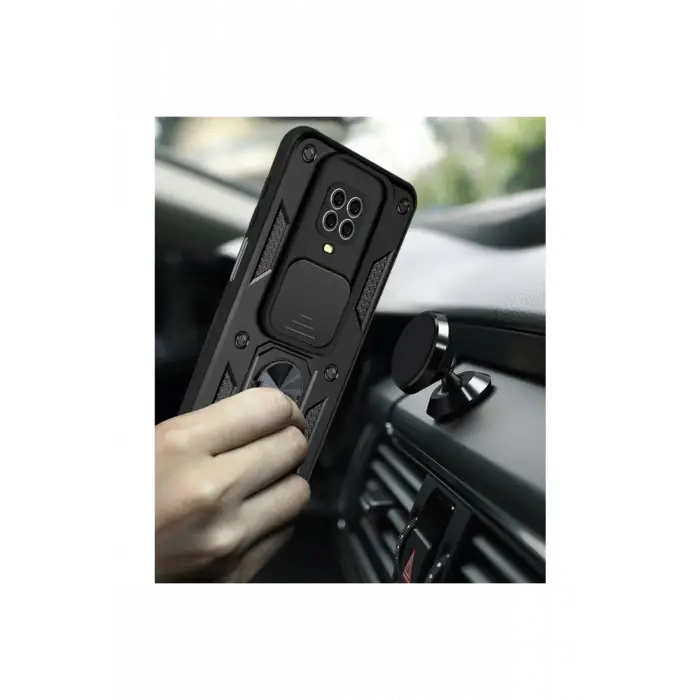Newface Xiaomi Redmi Note 9 Pro Kılıf Pars Lens Yüzüklü Silikon - Siyah
