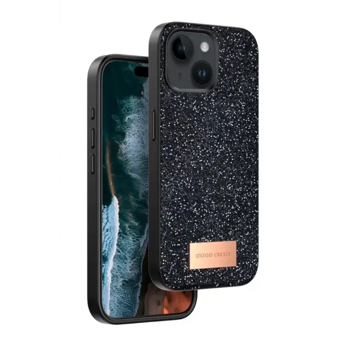 Onegif Apple iPhone 15 Bright Simli Kapak - Siyah