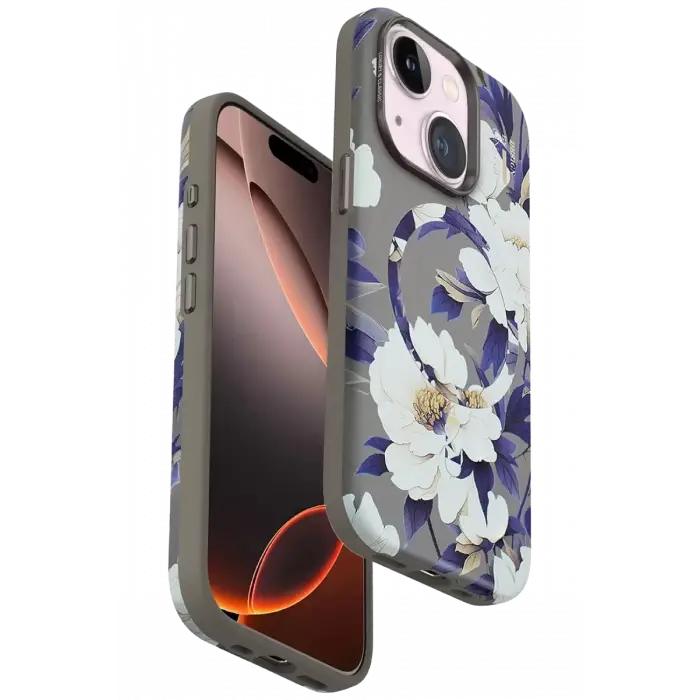Onegif Apple iPhone 15 Plus Flower Series Magsafe Kapak - Gri