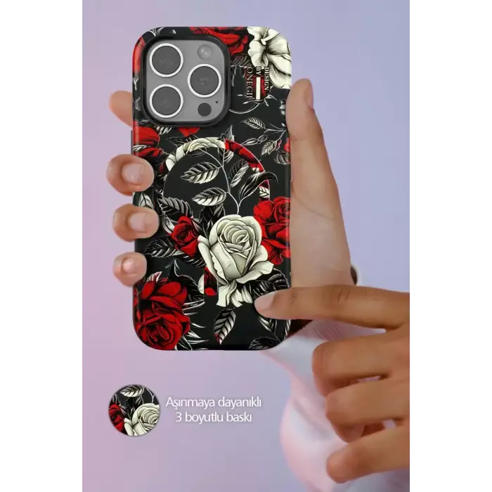 Onegif Apple iPhone 15 Plus Flower Series Magsafe Kapak - Siyah