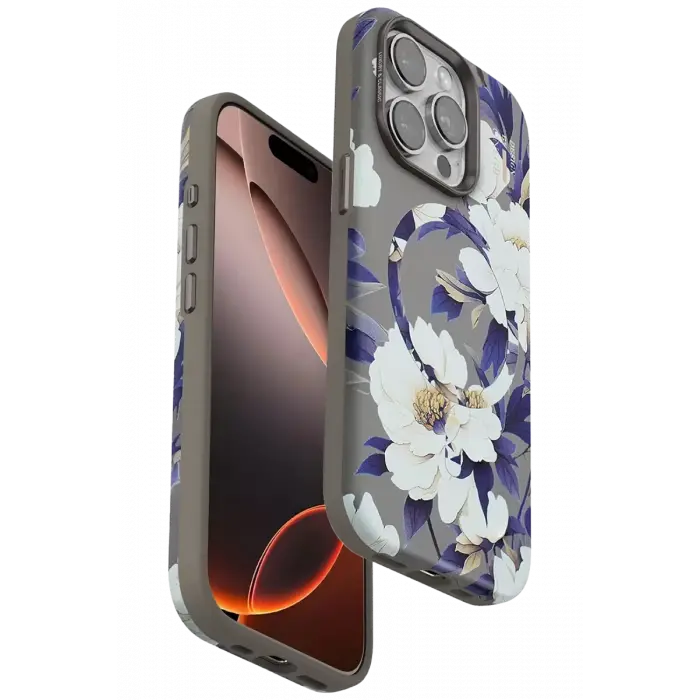Onegif Apple iPhone 15 Pro Max Flower Series Magsafe Kapak - Gri
