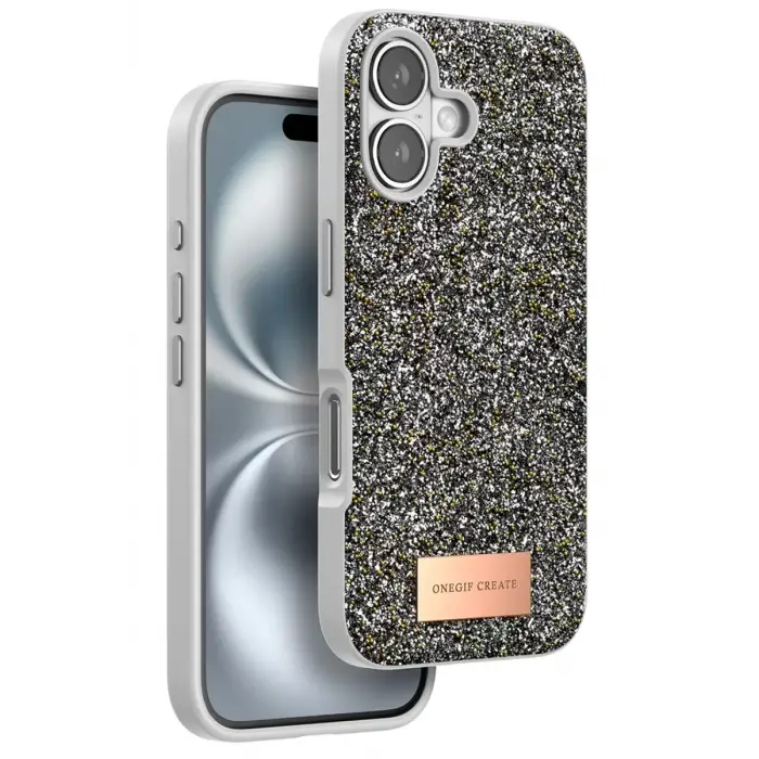 Onegif Apple iPhone 16 Bright Simli Kapak - Gümüş
