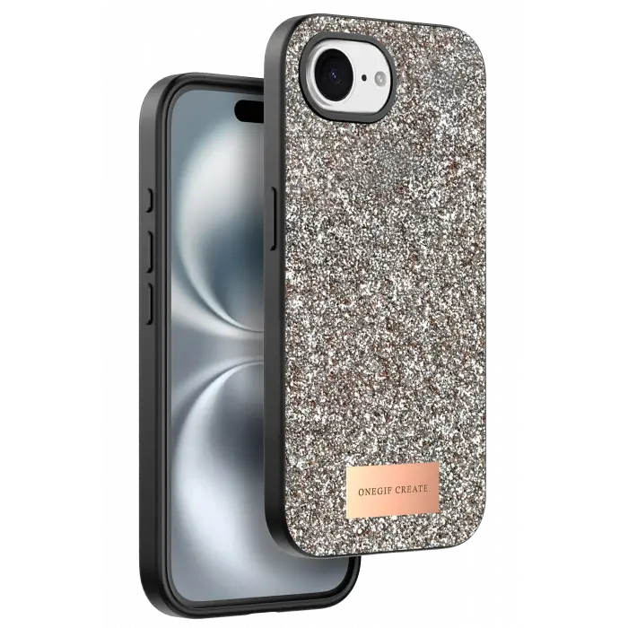 Onegif Apple iPhone 16E Bright Simli Kapak - Çöl Titanyum