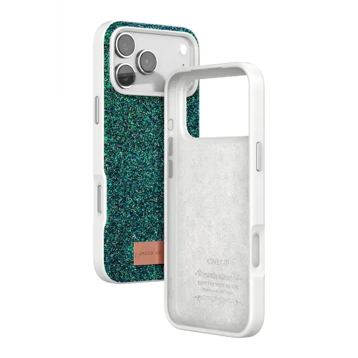 Onegif Apple iPhone 17 Pro Bright Simli Kapak - Koyu Yeşil