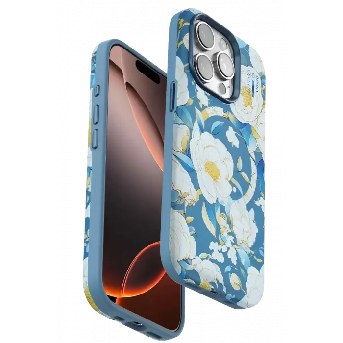 Onegif Apple iPhone 14 Pro Max Flower Series Magsafe Kapak - Mavi