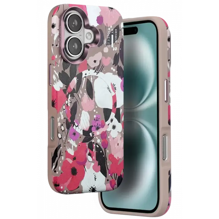 Onegif Apple iPhone 16 Flower Series Magsafe Kapak - Pembe