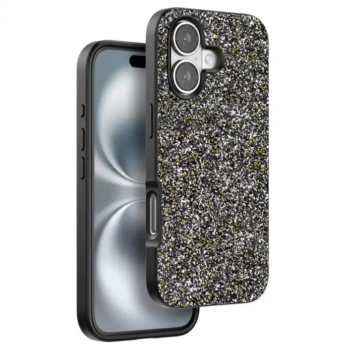 Onegif Apple iPhone 16 Plus Bright Simli Kapak - Gümüş