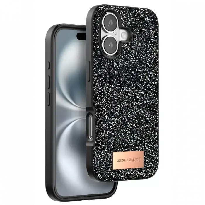 Onegif Apple iPhone 16 Plus Bright Simli Kapak - Siyah