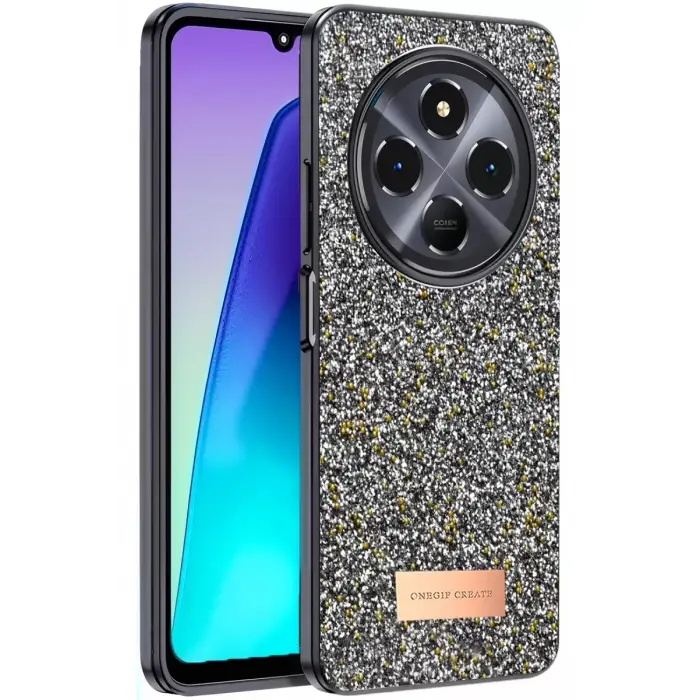 Onegif Xiaomi Redmi 14C Bright Simli Kapak - Gümüş