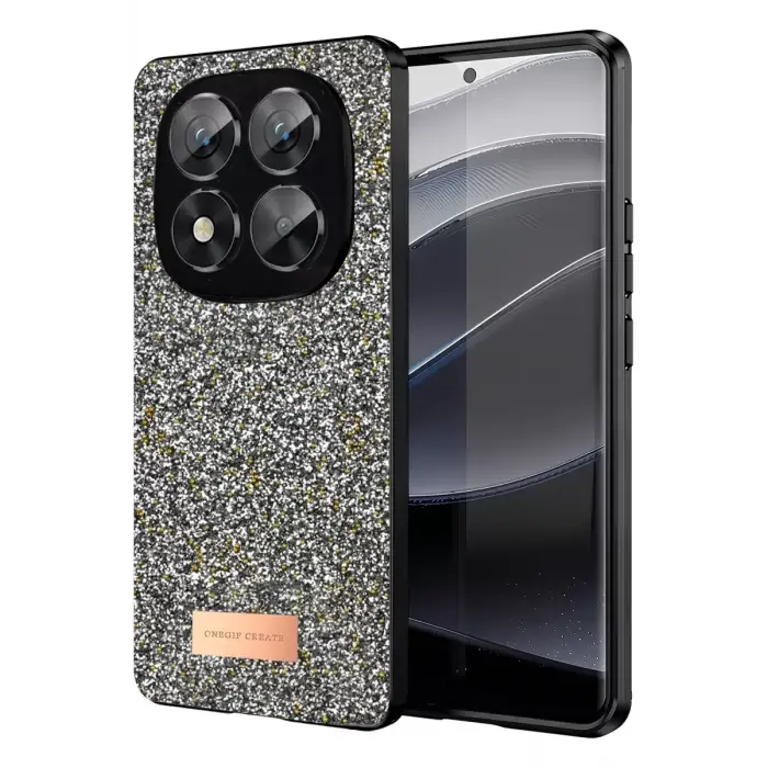 Onegif Xiaomi Redmi Note 14 Pro 5G Bright Simli Kapak - Gümüş