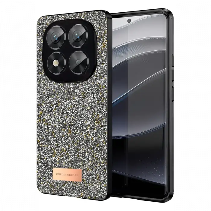 Onegif Xiaomi Redmi Note 14 Pro 5G Bright Simli Kapak - Gümüş