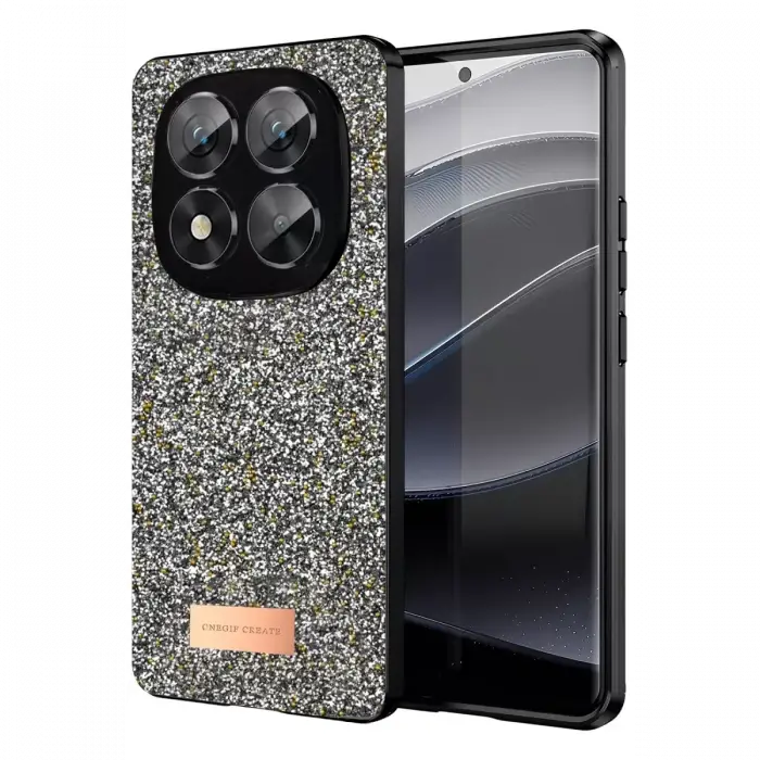 Onegif Xiaomi Redmi Note 14 Pro 5G Bright Simli Kapak - Gümüş