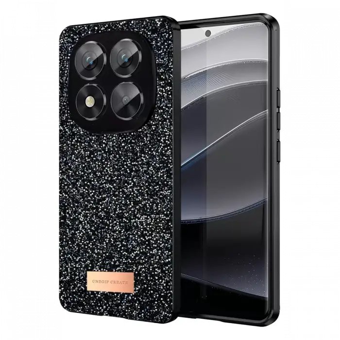 Onegif Xiaomi Redmi Note 14 Pro 5G Bright Simli Kapak - Siyah