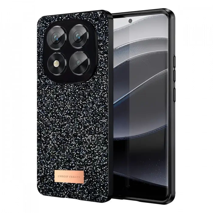 Onegif Xiaomi Redmi Note 14 Pro 5G Bright Simli Kapak - Siyah