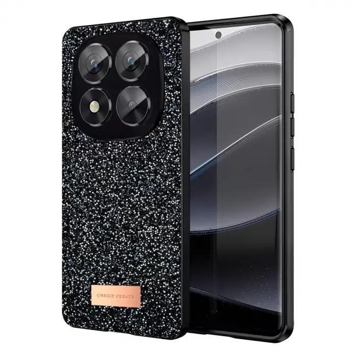 Onegif Xiaomi Redmi Note 14 Pro 5G Bright Simli Kapak - Siyah