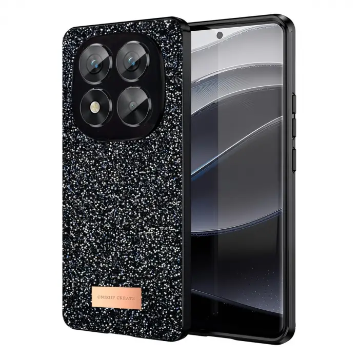 Onegif Xiaomi Redmi Note 14 Pro 5G Bright Simli Kapak - Siyah