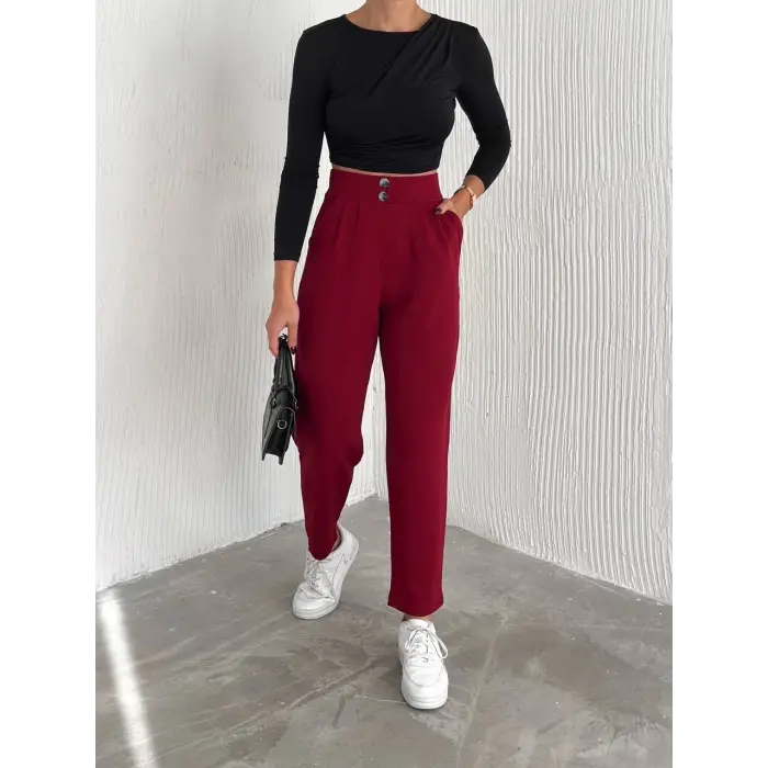 örme krep pantolon çift düğmeli