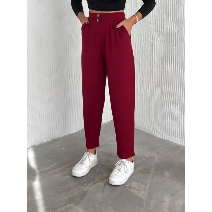 örme krep pantolon çift düğmeli
