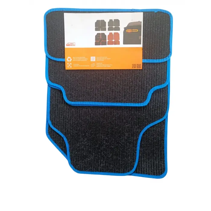 Oto Halı Paspas Hasır Universal 5 Parça Siyah Mavi Biyeli