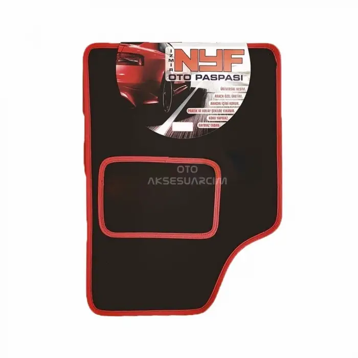 Oto Halı Paspas Universal 5 Parça Siyah Kırmızı Biyeli