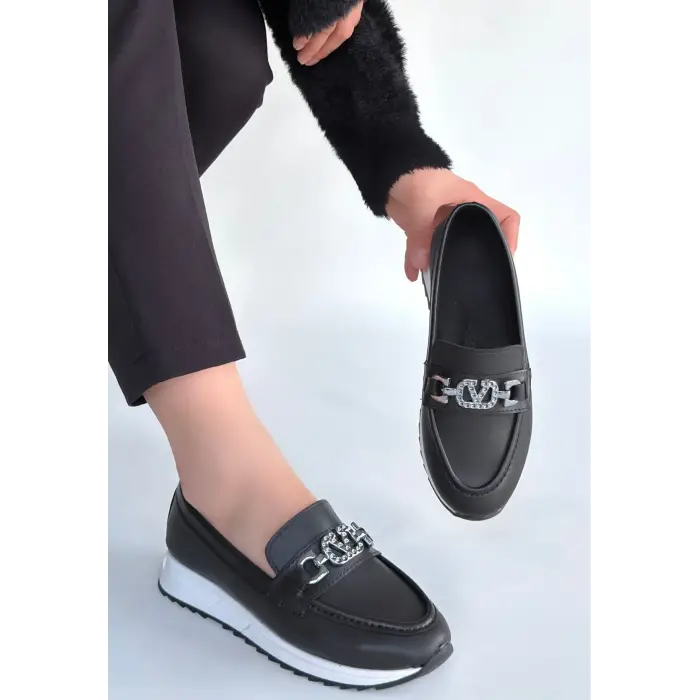 Otra Siyah Cilt Babet Ayakkabı