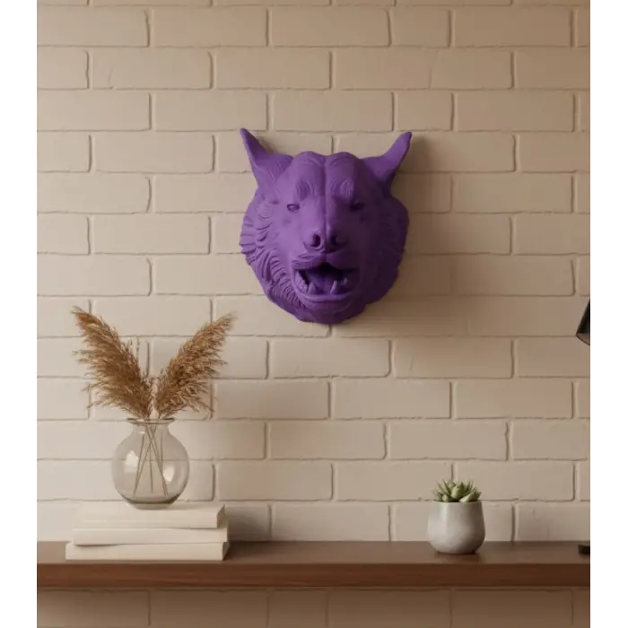 Özel Seri Mor Kurt Duvar Süsü Hediyelik Dekoratif Asılabilir Heykel