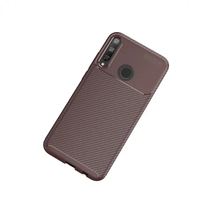 P40 Lite E Kılıf Auto Focus Karbon Kapak - Kahverengi