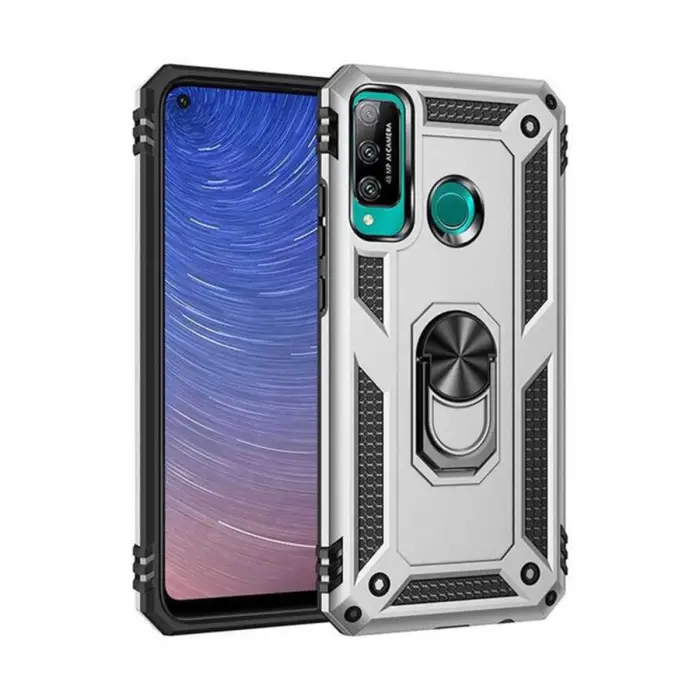 P40 Lite E Kılıf Sofya Yüzüklü Silikon Kapak - Gümüş