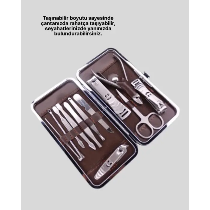 Paslanmaz Çelik Çok Fonksiyonlu 12 Manikür Seti