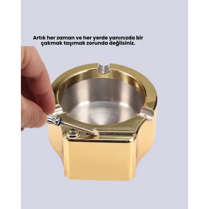 Paslanmaz Çelik Küllük Çakmaklı Masa Üstü Kullanım