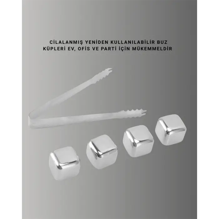 Paslanmaz Çelikten Üretilmiş Metal Buz Küpü Seti ve Buz Klipsi